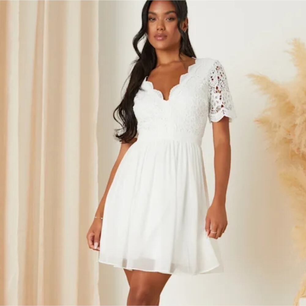 Lulus Angel in Disguise White Lace Skater Dress - Picture 1 of 4